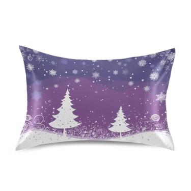 Imagem de ATTX Fronha de almofada branca para árvores de Natal com fecho de envelope para cabelo e pele, macia, respirável, suave, ambos os lados, capa de almofada de seda refrescante (tamanho padrão 50 x 66 cm