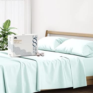 Imagem de Mayfair Linen Jogo de lençol Queen 100% algodão – lençóis de algodão 500 fios para cama queen size, conjunto de 4 peças (espuma do mar), ultramacio, resfriamento, lençol de cama com bolso profundo de