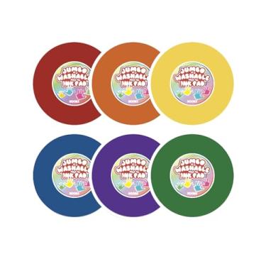 Imagem de Almofadas de tinta extra grandes de 17,8 cm para crianças, laváveis e não tóxicas conjunto de carimbos de pegada de mão arco-íris para arte de impressão digital, confecção de cartões, scrapbooking, 6