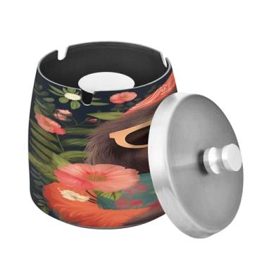 Imagem de Blueangle Cinzeiro de preguiça fofo com tampa para cigarros, à prova de vento/chuva, aço inoxidável, sem fumaça, inodoro, cinzeiro para uso interno ou externo (168)