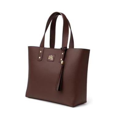 Imagem de Bolsa Tote de Couro Marrom com Alça Dupla e Borla Decorativa, Design Elegante, Estilo Casual