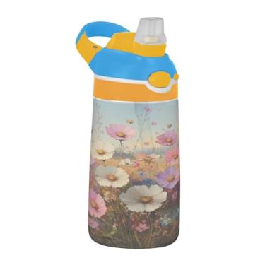 Imagem de Blueangle Garrafa de água com paisagens florais de 473 ml, garrafa de viagem e esportes Tritan reutilizável com canudo e design de tampa de bico pop-up (178)