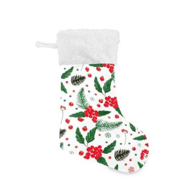 Imagem de GakkiGii Flocos de neve e plantas grande meia de Natal, decoração de Natal suspensa para parede de árvore de lareira, 45 x 31 cm