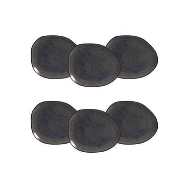 Imagem de Conjunto de Pratos Rasos Ovais Porto Brasil Orgânico Titanium Azul Escuro 31cm - 6 Peças