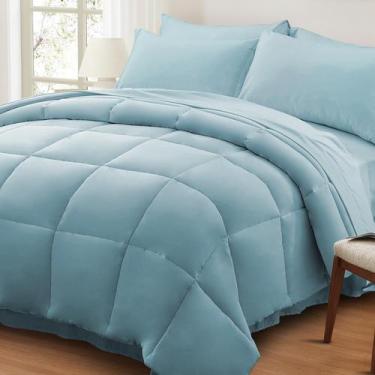 Imagem de Juego de Edredón Anluoer Talla Queen 7 Piezas Azul Claro - Todo en Uno
