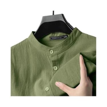 Imagem de Camisa Havaiana Masculina De Linho E Algodão Leve De Manga Longa Henle