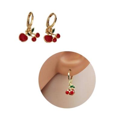 Imagem de Brinco Argolinha Infantil Frutas Cereja e Maçã Folheado Ouro - MIXFOLH