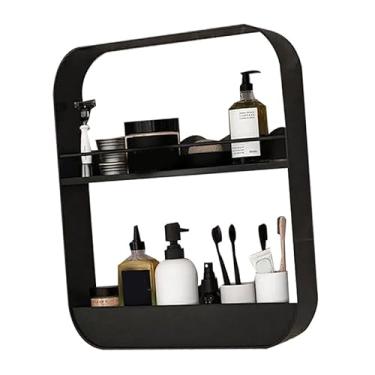 Imagem de Ymiko Prateleira de Banheiro Montada na Parede, Prateleira Flutuante de Aço de 2 Camadas para Chuveiro, Sem Necessidade de Perfuração, Rack de Armazenamento Resistente à Ferrugem para Produtos de