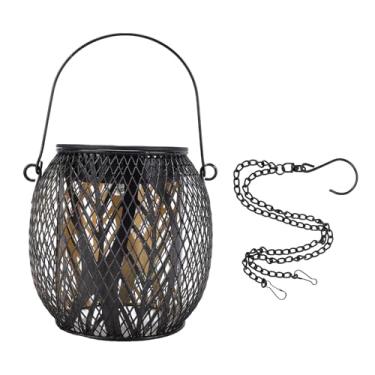 Imagem de Hilitand Lanterna Solar Externa, Luz Suspensa LED de Metal Oco à Prova de água IP65 Com Painel Solar de Alta Eficiência para Decoração de Caminho de Pátio de Jardim