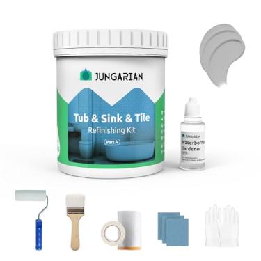 Imagem de Jungarian Kit de retoque de banheira e azulejo de 500 ml com ferramentas, baixo odor, faça você mesmo, pintura de banheiro, pia, bancada, azulejo, chuveiro, tinta, para banheiro, cozinha, porcelana,