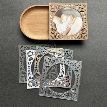 Imagem de LZBRDY Matrizes de corte para molduras, modelo de design de fundo para álbuns, cartões comemorativos, fotos de álbuns, artesanato de papel DIY, cartolina (moldura redonda de renda 11 x 11 cm)