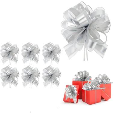Imagem de 6 peças de embalagem de presente de nó de borboleta puxando flores aniversário casamento ano novo festival decoração de presente de festa - prata