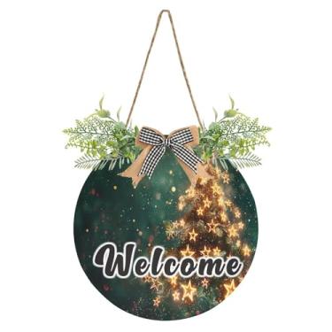 Imagem de YETTASBIN Placa de boas-vindas para árvore de Natal, placa de parede à prova d'água, guirlanda decorativa de alpendre para inauguração de casa, quintal, jardim, decoração de férias, 30 x 30 cm