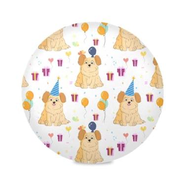 Imagem de Wassud Jogo americano cães em chapéus de festa, tapetes de mesa redondos para cozinha e jantar, tapetes laváveis e resistentes ao calor, decoração de mesa 39 cm