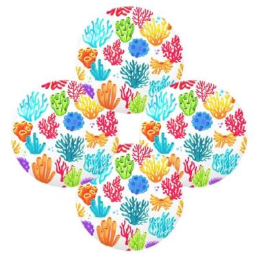 Imagem de Wassud Jogo americano conjunto de 4 tapetes de mesa redondos coloridos de recife de coral para cozinha e jantar tapetes laváveis resistentes ao calor para decoração de mesa 39 cm