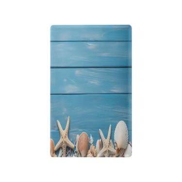 Imagem de Wassud Placa de cobertura de interruptor de luz, capas de tomada decorativas, placa de parede para tomadas elétricas, azul de madeira com estrela-do-mar, tampas de tomada de alternância única