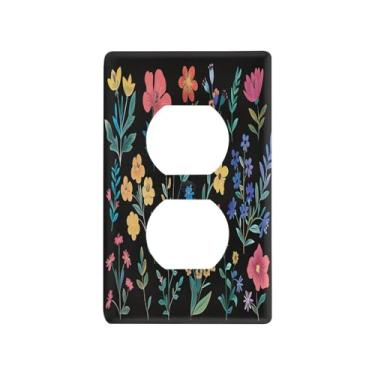 Imagem de Wassud Placa de cobertura para interruptor de luz, capas de tomada decorativas, placa de parede para tomadas elétricas, flor simples, duplex, 11 x 6 cm