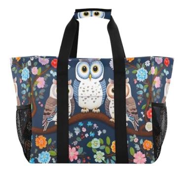 Imagem de Wassud Três Corujas Sacolas de Mercearia Reutilizáveis Grande Bolsa de Lona Impermeável Organizador para Praia Piquenique Lavanderia Viagem