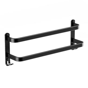 Imagem de Toalheiro de Banheiro Duplo Sem Furo – Suporte Preto ou Cinza Escuro, Organizador de Banho Resistente(2T-Preto)