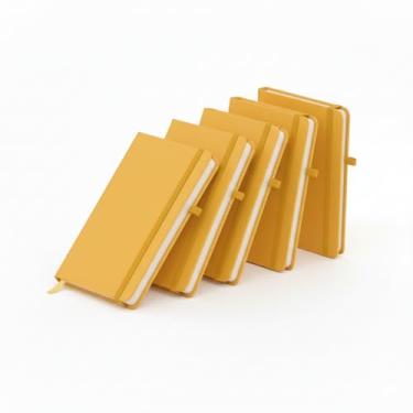 Imagem de Caderno A5 Capa Dura em PU, 80 Folhas Pautadas na Cor Bege, com Elástico e Suporte para Caneta, Tamanho 21x14,5cm (5, Amarelo)