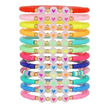 Imagem de LXSSLY Conjunto de 12 pulseiras da amizade para mulheres, heishi, surfista, colorido, borboleta, contas de argila, pulseiras elásticas para mulheres, 7 in, Sem Pedra Preciosa