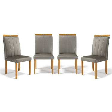 Imagem de Kit Com 4 Cadeiras Aurora Madeira Maciça Estofadas Para Mesa De Jantar