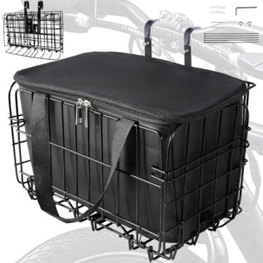 Imagem de Cesta de bicicleta frontal, cesta de bicicleta dobrável com bolsa de forro impermeável removível, suporte de carga suspenso traseiro, cesta de quadro de acessórios de bicicleta para mulheres adultas,