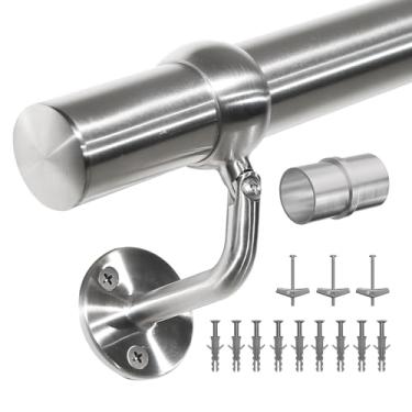 Imagem de Kit de corrimão de escada de 1,8 m, sistema de trilhos de montagem na parede de aço inoxidável 304, trilho de mão seguro de tubo de 2,5 cm para escadas, decoração de casa, ambientes externos, estilo