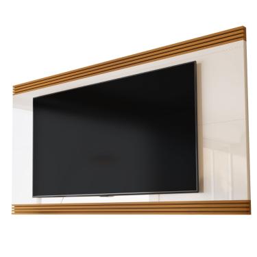Imagem de Painel Para TV Até 75 Polegadas 2,18m Detalhe Ripado Nex Off White/Madeirado