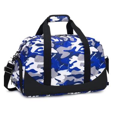 Imagem de Bolsa de ginástica esportiva, bolsa esportiva de viagem, bolsa de ombro para noite de fim de semana para meninas e mulheres, Camuflagem azul