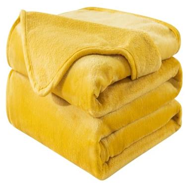 Imagem de Cobertor macio tamanho queen para todas as estações, quente, felpudo, macio, macio, térmico, verão, outono, inverno, primavera, cobertores para cama queen casal, sofá, 224 x 232 cm, amarelo