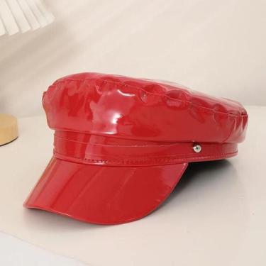 Imagem de Boné Feminino Retrô de Couro PU - Aba Plana - Estilo Jornaleiro, Taman