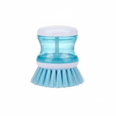 Imagem de Escova de Limpeza com Recipiente para Detergente, Material em Nylon, Design Anatômico, Cerdas Sobrepostas, para Louças e Objetos Cortantes (Azul Claro)