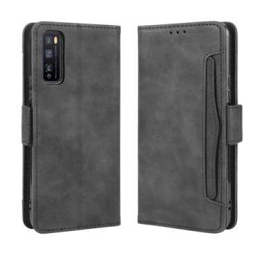 Imagem de Capa para HUAWEI Enjoy Z 5G,Retro magnético Flip Case,Design de carteira de couro PU com slots de cartão removíveis -Black