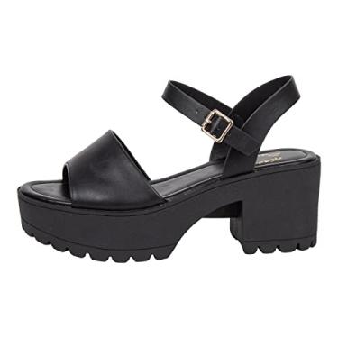 Imagem de Kassie Daniela ~ CHECA ~ Sandália feminina de bico aberto com sola única com salto bloco com plataforma ajustável no tornozelo, Poliuretano preto, 6