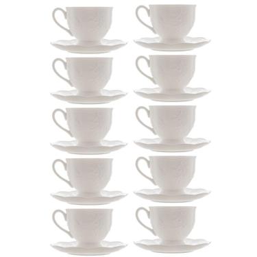 Imagem de Jogo 10 XícarasDe Café Com Pires Em Porcelana New Bone Butterfly Borboleta E Flores 100ml Lyor