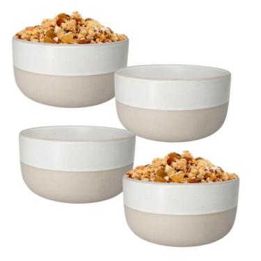 Imagem de Kit 4 Bowl Tigela Cumbuca De Cerâmica Branco 800ml Salada - Wellmix