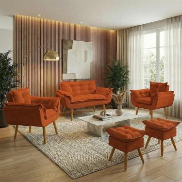 Imagem de Kit Namoradeira 2 Poltronas e 2 Puffs Confortável Para Sala Recepção Manicure Consultório Alice Suede