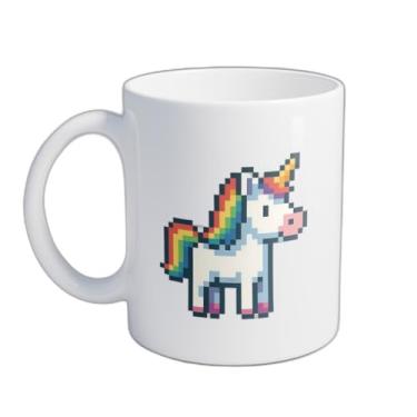 Imagem de Caneca Xícara de Café Porcelana 300ml Unicórnio Arco-íris Pixel Art