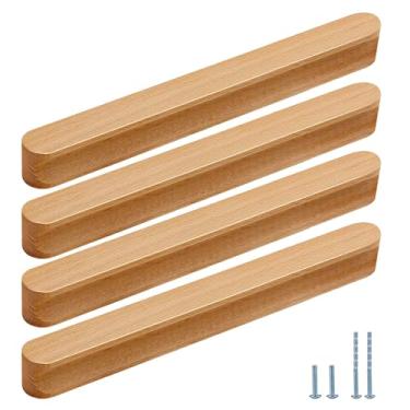 Imagem de Evionlin 12 maçanetas de porta de armário com tira longa de faia de 20 cm, puxador oval de gaveta de madeira para armário de cozinha