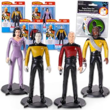Imagem de Star Trek Action Figure Set - Bundle with 4 Figurines Data, Picard, Worf, TROI Plus Stickers | 7" Star Trek The Next Generation Toys for Teens, Adults