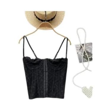 Imagem de Regata Skinny de Renda Bordada - Sem Costas, Alças Finas e Multicolori