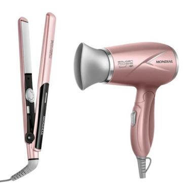 Imagem de Kit Secador de Cabelos Travel + Prancha Alisadora Bivolt Golden Rose T