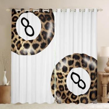 Imagem de Cortinas blecaute de leopardo estéticas, cortinas de janela chiques artísticas da sorte 8 bolas, moda moderna Y2K quarto de berçário, decoração de sala de jogos, marrom, branco, 2 painéis, 106 cm L L