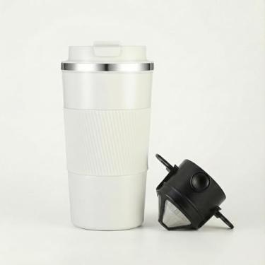Imagem de Copo Térmico 500ml para Café com Coador Inox Reutilizável | Parede Dupla, Tampa Antivazamento e Uso Diário (Branco)