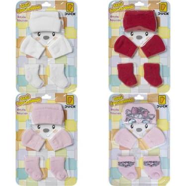 Imagem de 4 Kit Bebê Meias Touca Luvas Recém Nascido Saída Maternidade Menina En