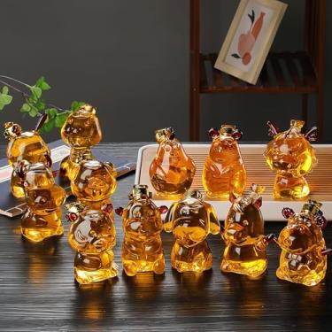 Imagem de Conjunto de mini decantadores de uísque com 12 garrafas do zodíaco chinês de 142 g, jarra de vinho em 3D, com tampa à prova de vazamento + caixa de presente exclusiva, decoração de bar, presente de