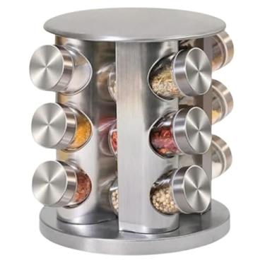 Imagem de Porta Tempero Condimentos Suporte Cozinha Giratório Inox 12 Potes Redondo