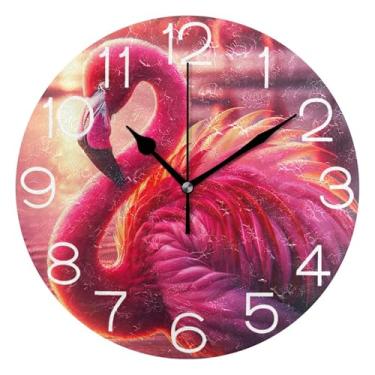 Imagem de GAIGEO Relógio de parede decorativo analógico relógio de cozinha rústico operado por bateria silencioso, decoração de parede de casa de fazenda moderna flamingo rosa choque, 25 cm, ponteiros pretos