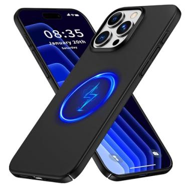 Imagem de GRECAZO Capa magnética ultrafina fosca projetada para iPhone 14 Pro 15.5 cm (2022) fina minimalista leve fosca rígida PC compatível com capa protetora MagSafe - preta